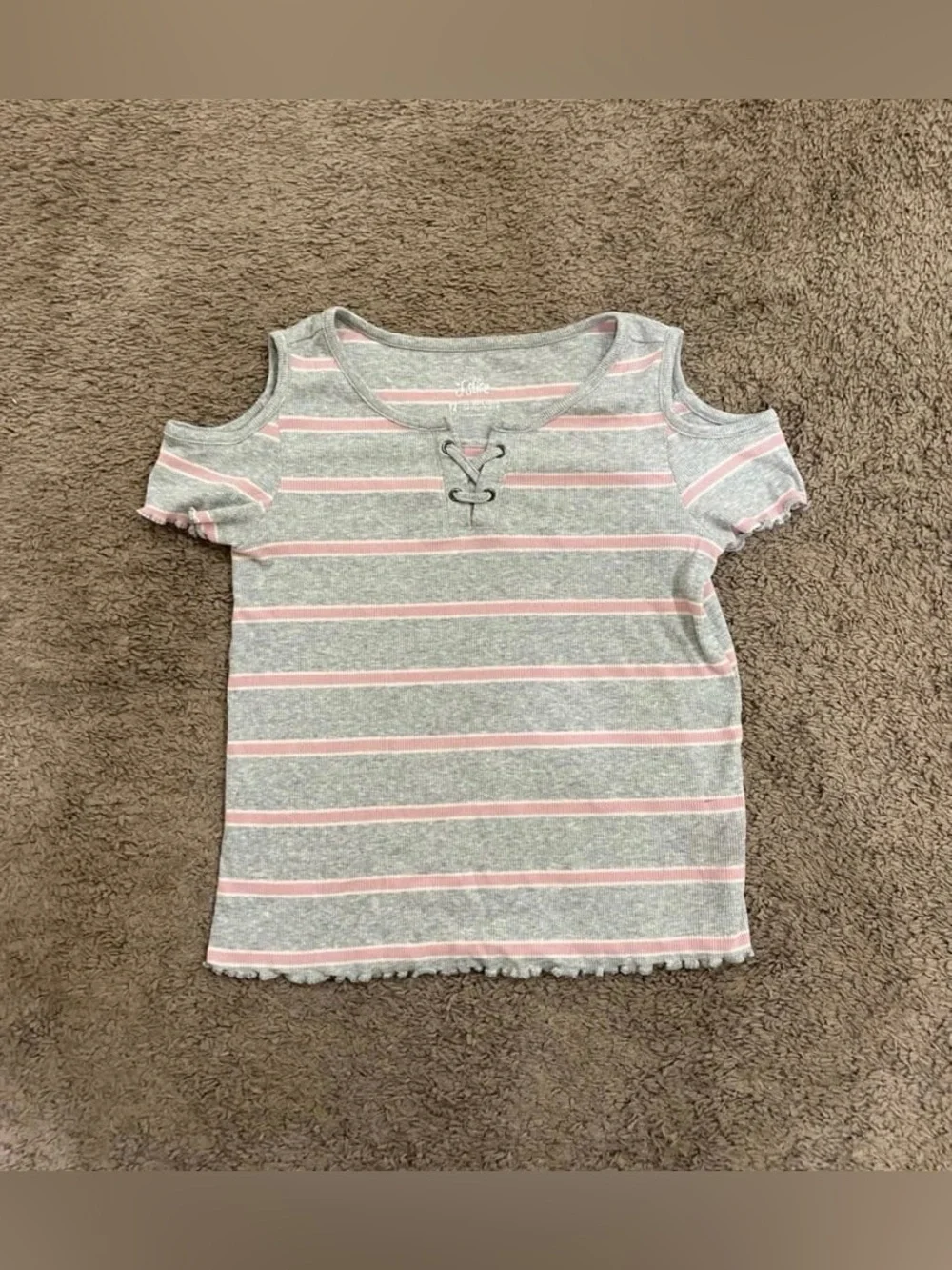 Girls Justice Stripe Shirt size 10/12 pink/grey